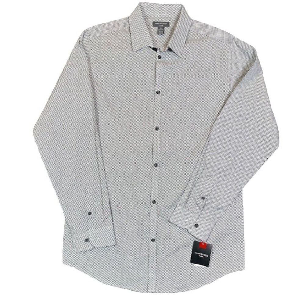 NWT Van Heusen Flex Dress Shirt White with‎ Black Geo Print Youth XL (18-20)